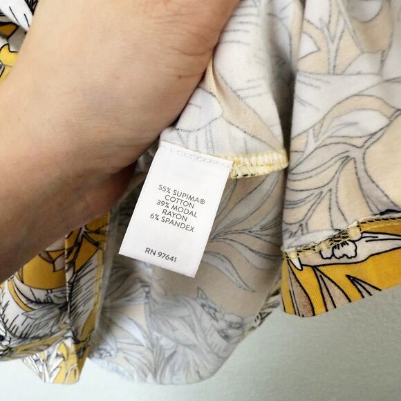 [J. Jill] Yellow Floral Luxe Supima V-Neck Easy Tee Short Sleeve T-Shirt Size XL - Picture 10 of 10